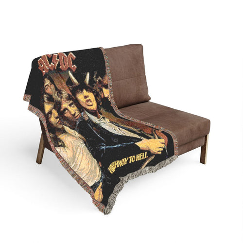 Highway to Hell woven blanket on the sofa
