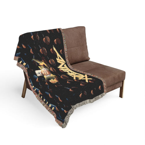 Among the Living woven blanket on the sofa
