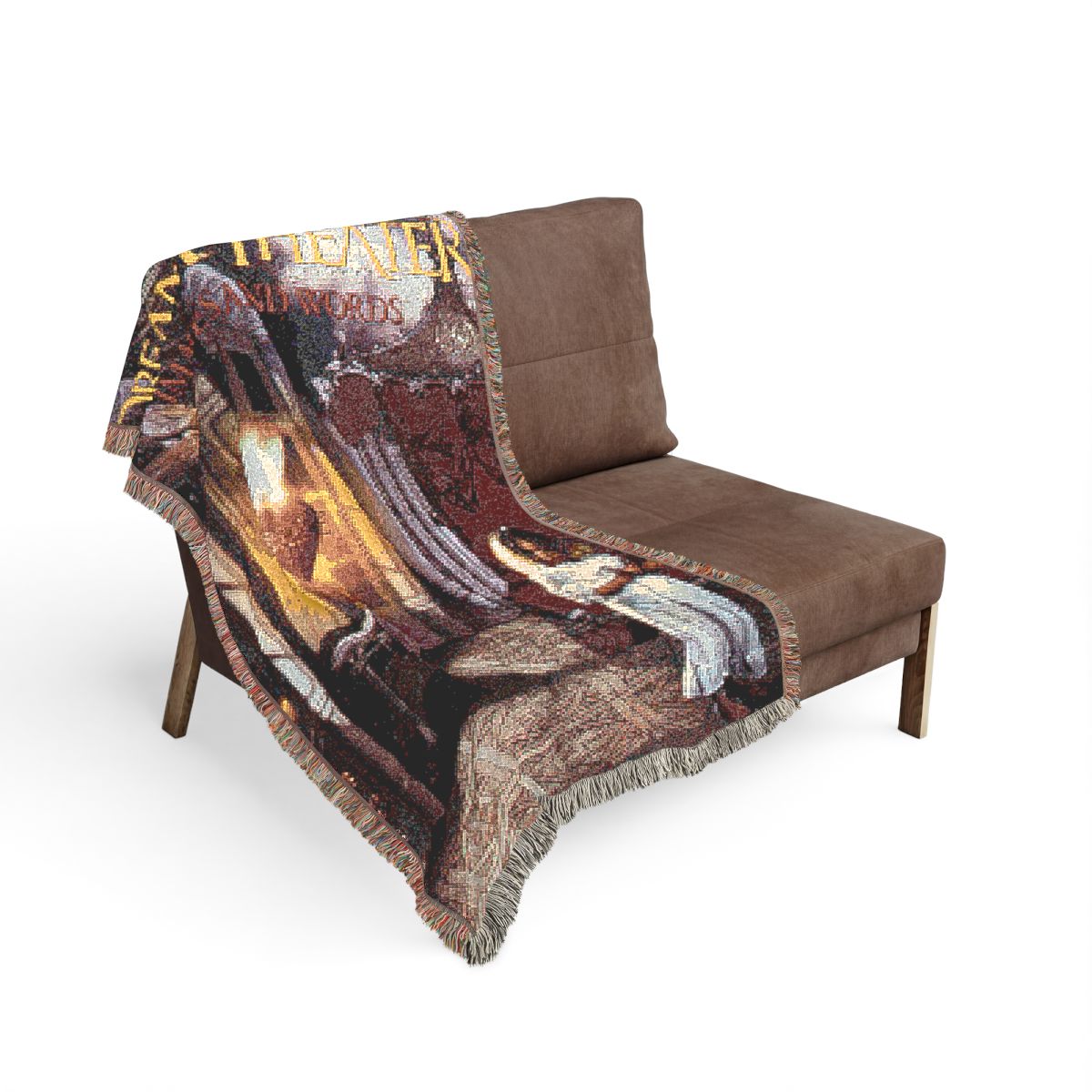 Images and Words woven blanket on the sofa