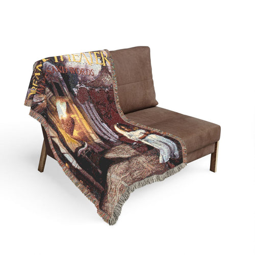 Images and Words woven blanket on the sofa