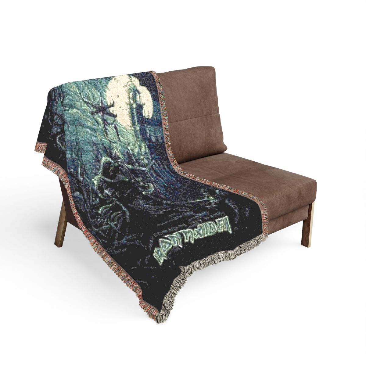 Hallowed Be Thy Name woven blanket on the sofa