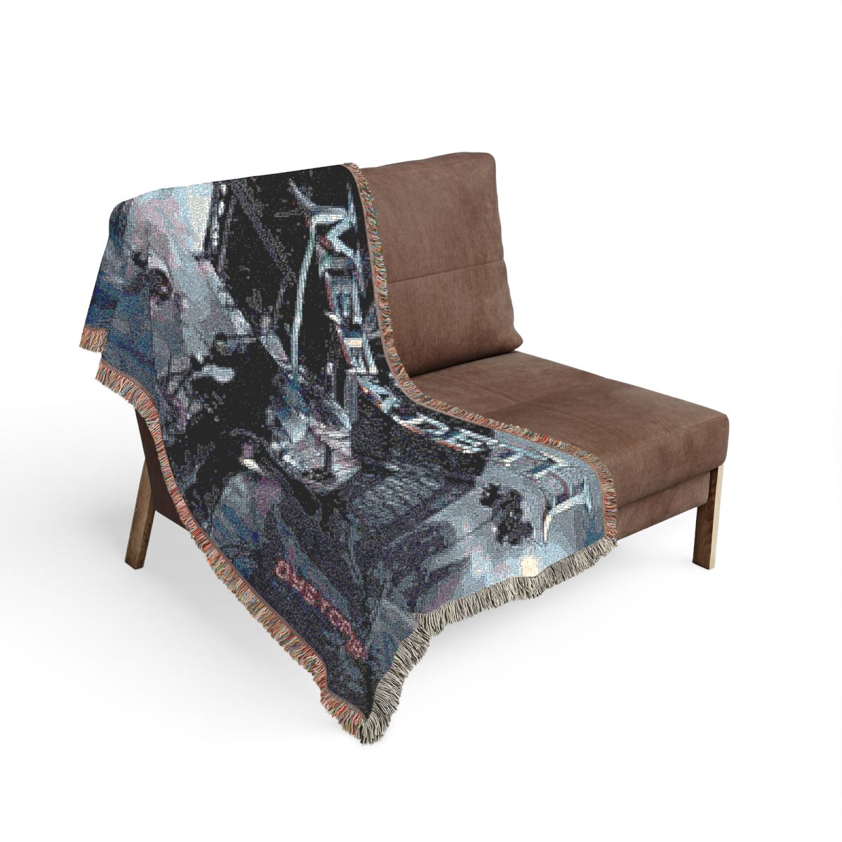 Dystopia woven blanket on the sofa