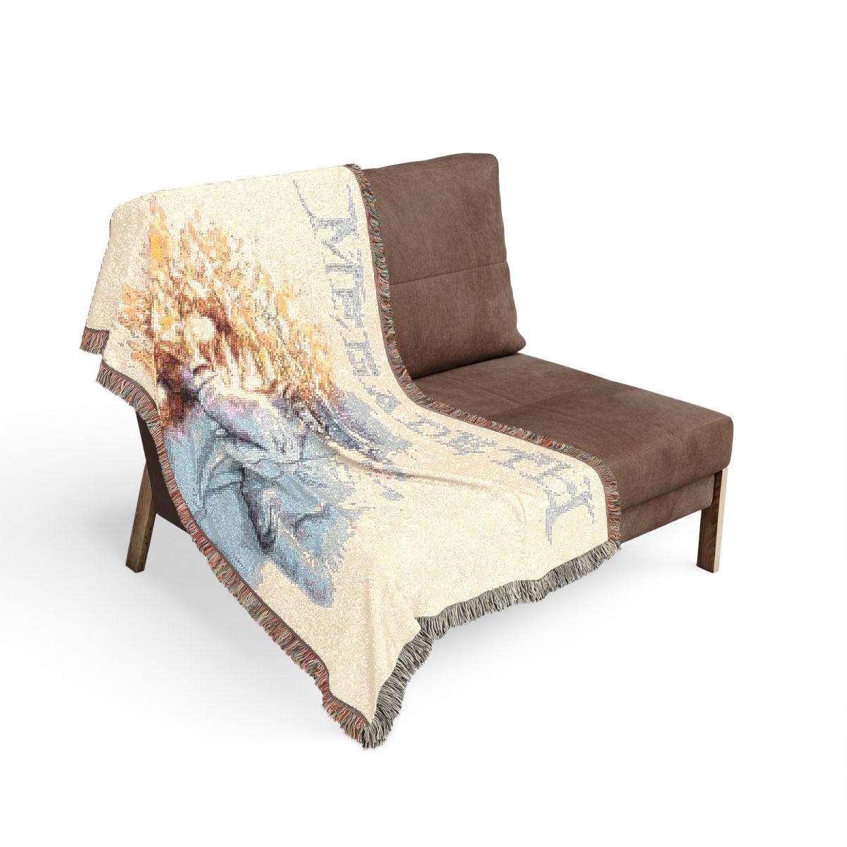 Megadeth woven blanket on the sofa