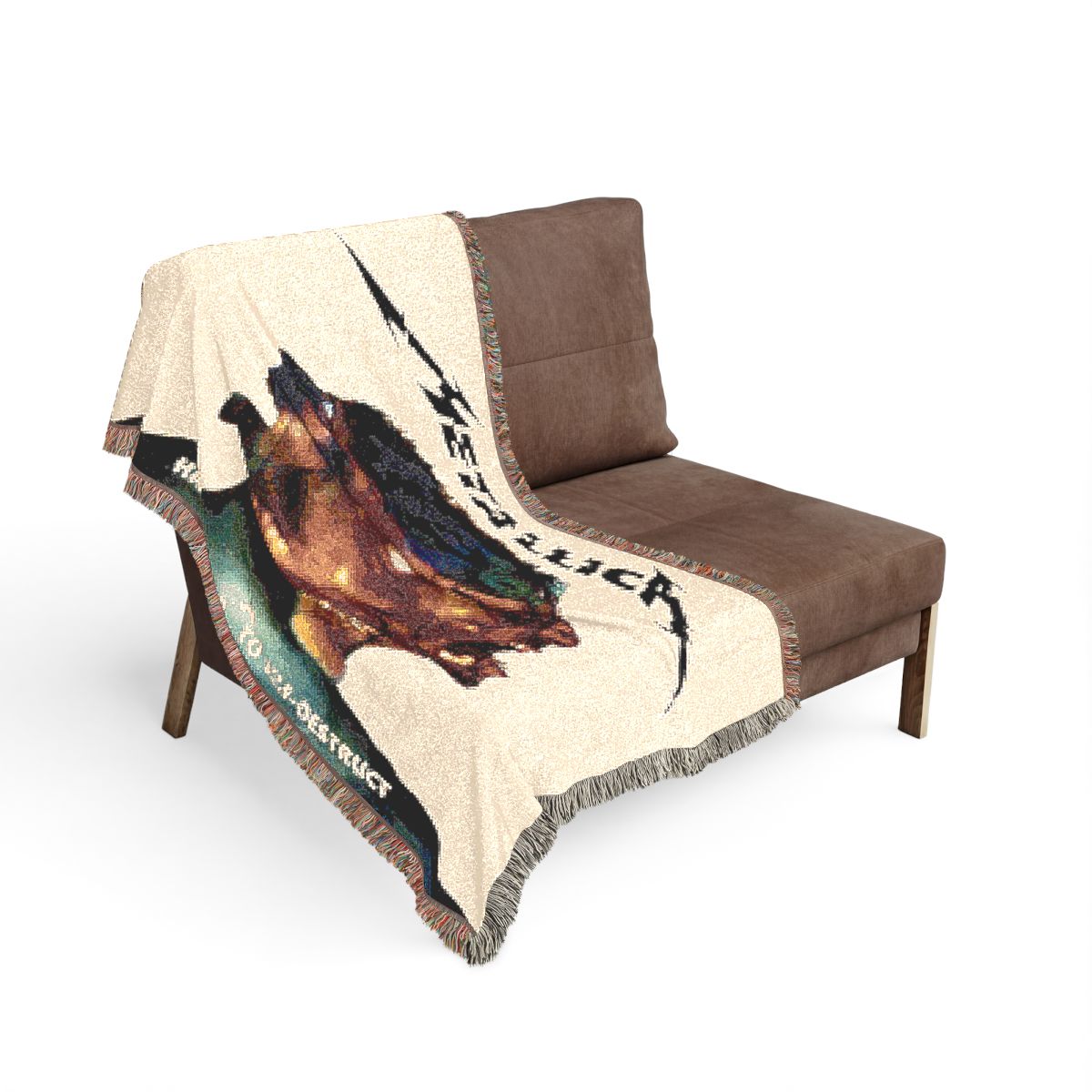 Hardwired... to Self-Destruct woven blanket on the sofa