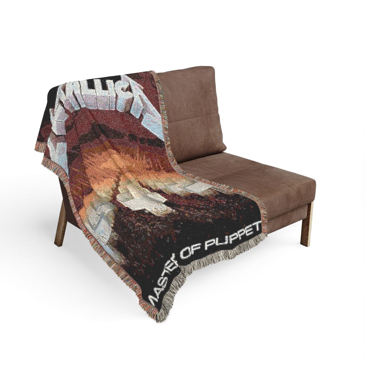 Master of Puppets woven blanket on the sofa