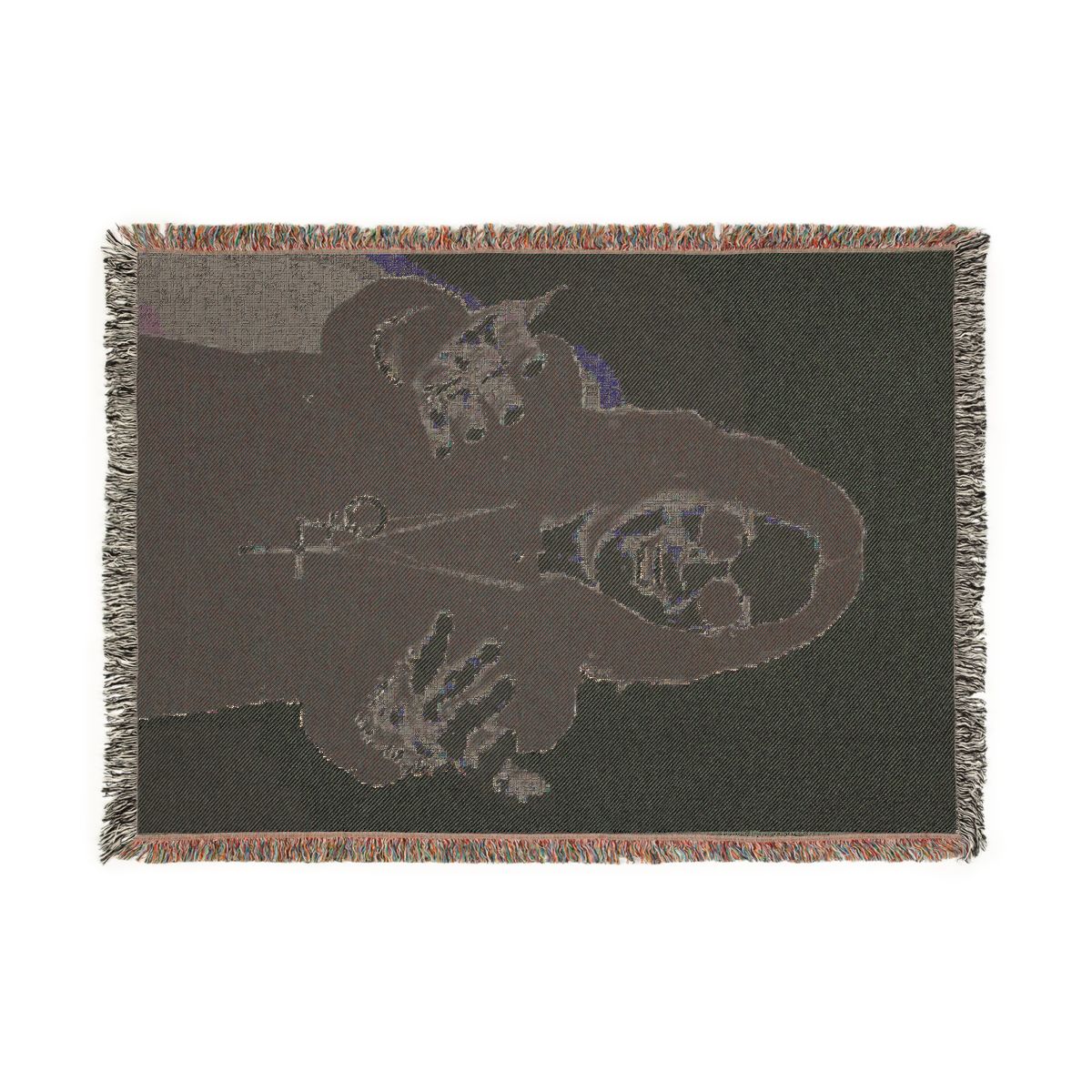 Back of the Ozzy Osbourne open arms woven blanket