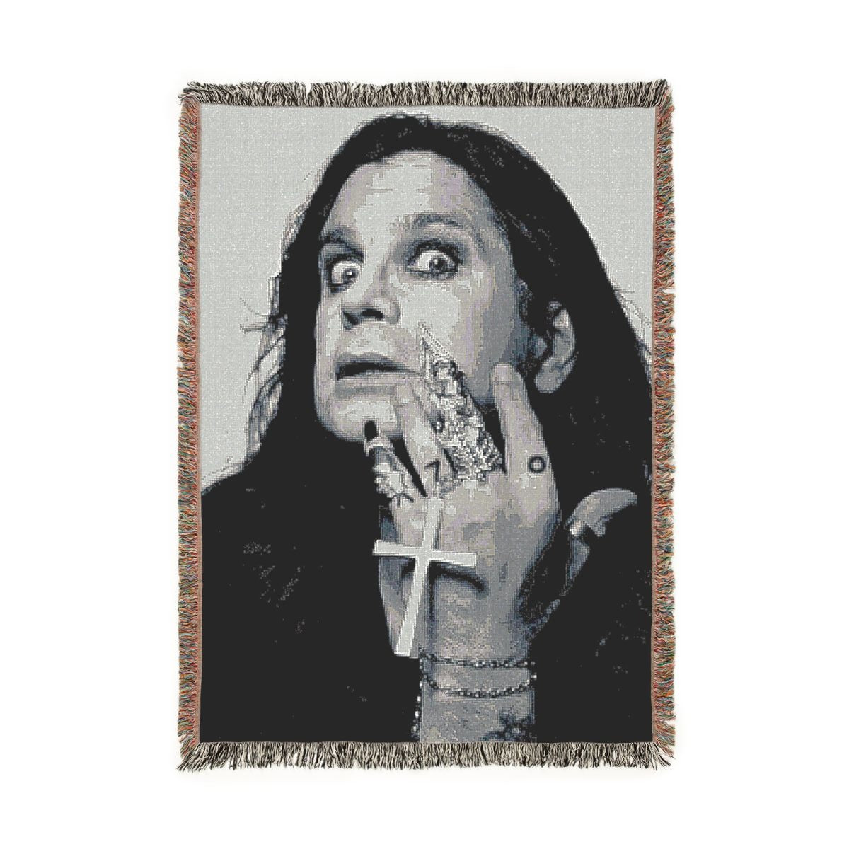 Ozzy Osbourne silver cross woven blanket