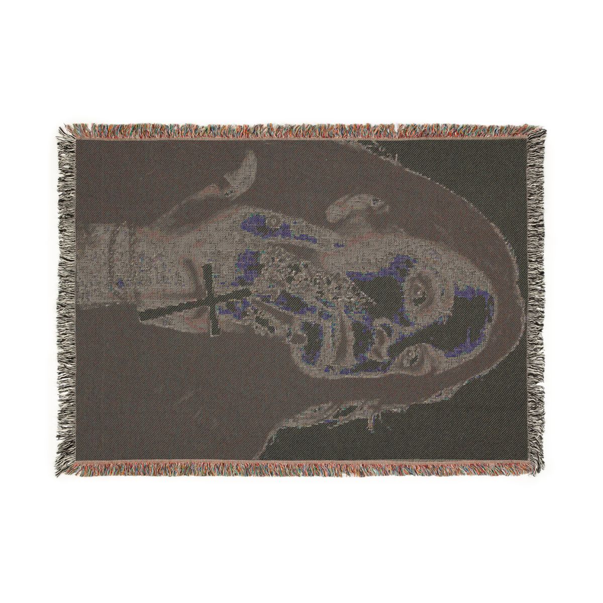 Back of the Ozzy Osbourne silver cross woven blanket