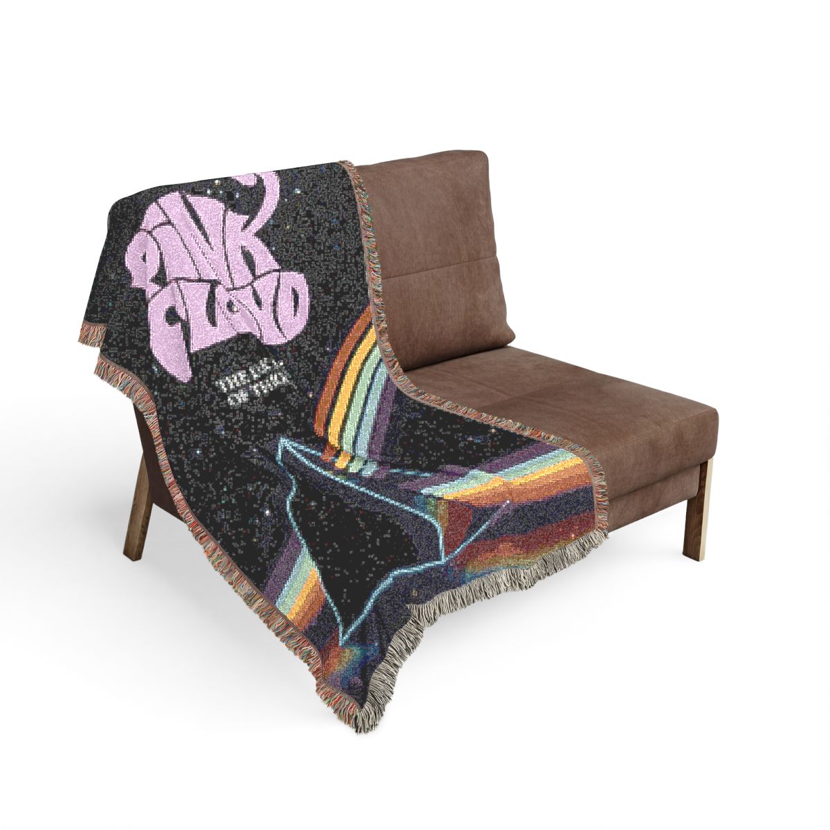 The Dark Side of the Moon woven blanket on the sofa