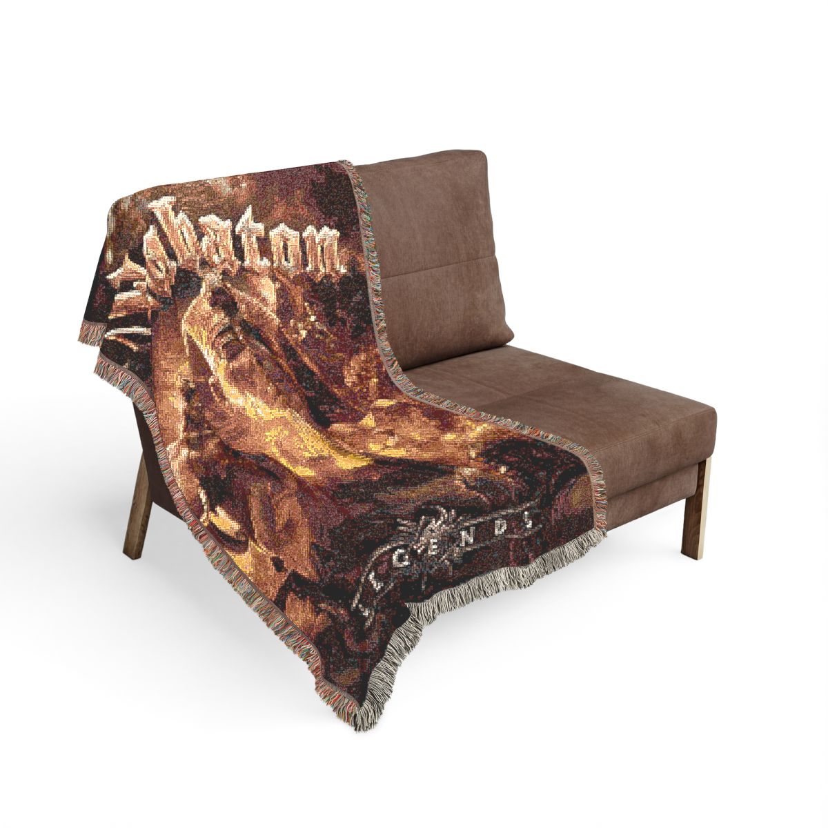 Sabaton Legends woven blanket on the sofa