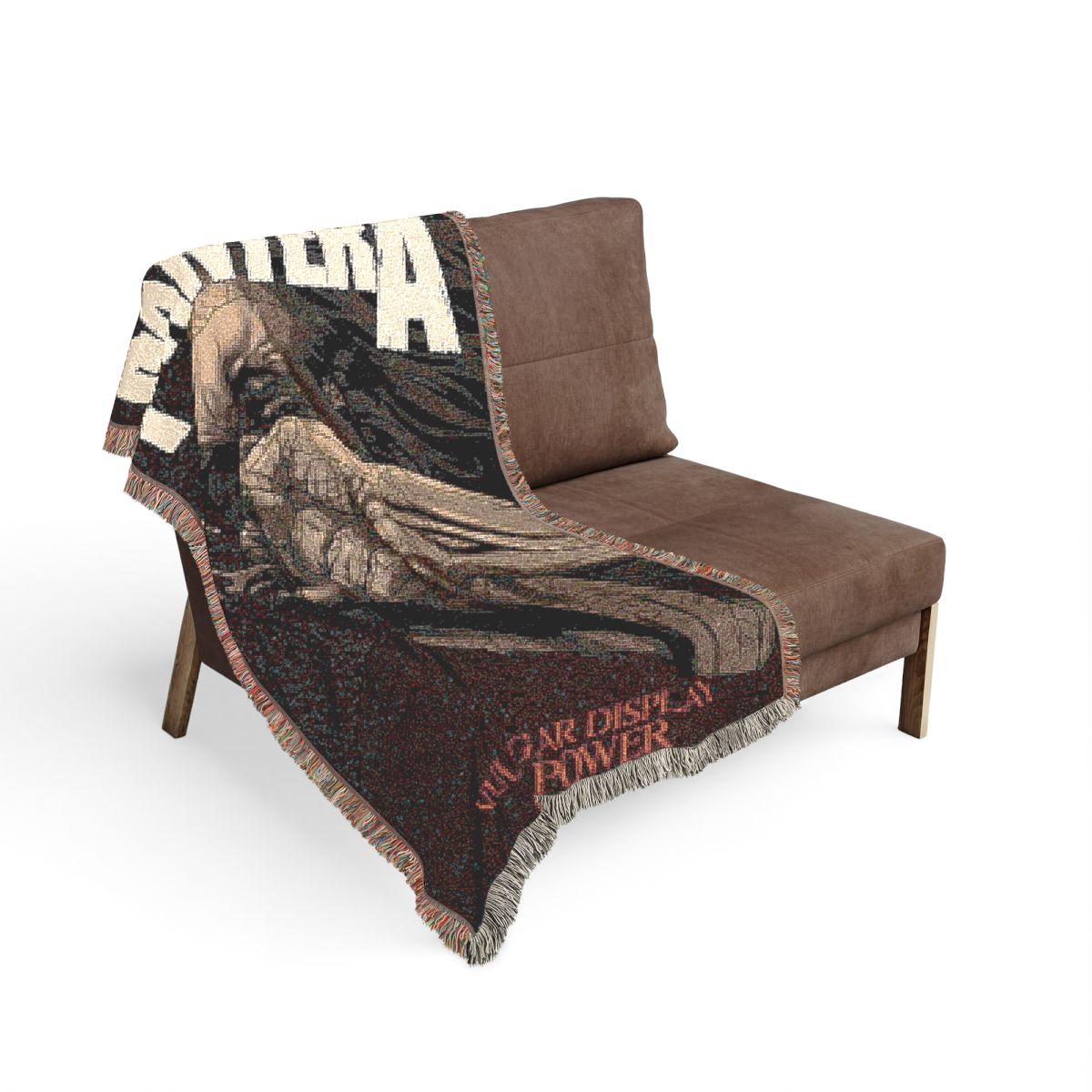 Vulgar Display of Power woven blanket on the sofa